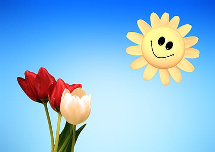 red and white tulips and sun illustration thumbnail