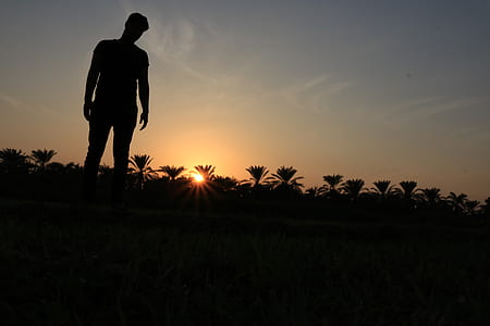 silhouette photography of a man standing on grass thumbnail