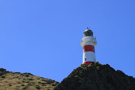 white and red lighthouse under clear blue sky thumbnail