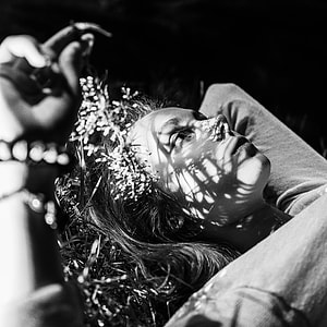 grayscale photo of woman thumbnail
