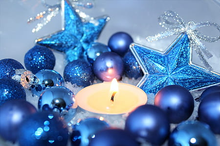 blue Baubles near yellow candle thumbnail