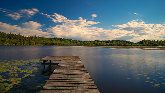 brown deck near body of water thumbnail