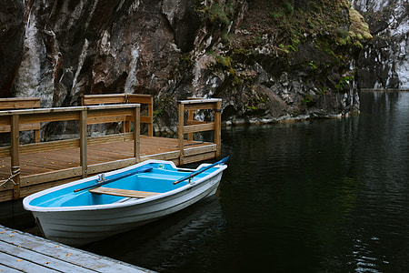 Boat at the docks in Ruskeala, Russia. thumbnail