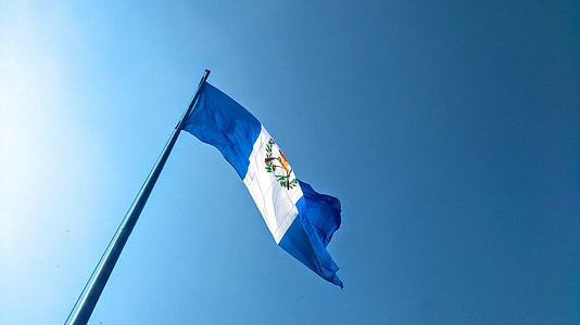 blue and white flag on flagpole under blue sky thumbnail