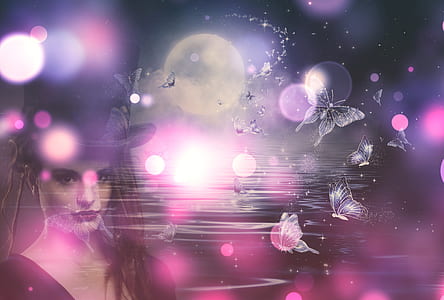 woman and butterflies wallpaper thumbnail
