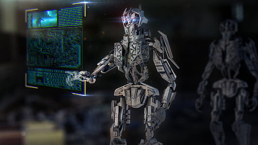 gray robot touching screen wallpaper thumbnail