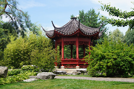architectural photography of red gazebo thumbnail