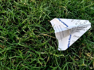 Receipt Folded Into Paper Plane on Grass thumbnail