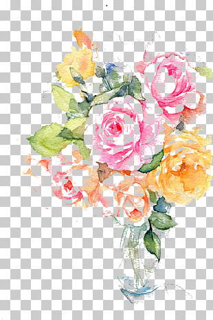 Flower Ink Watercolor painting, Water-color ink flower, pink, orange, and yellow roses illustration PNG clipart
