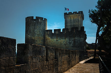 grey castle with flag landscape photography at daytime thumbnail