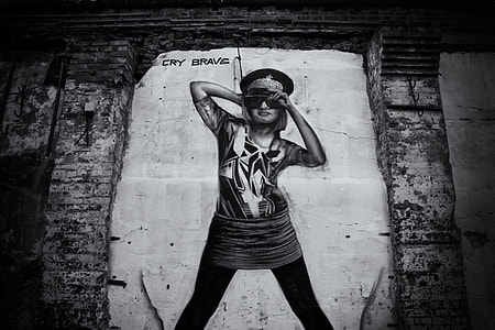 Monochrome shot of street art, image captured in Shoreditch, East London thumbnail