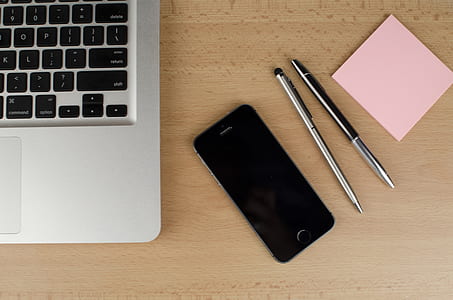 smartphone, desk, laptop, office thumbnail