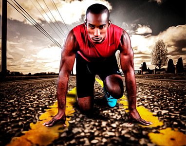 man in red tank top on gray asphalt road illustration thumbnail