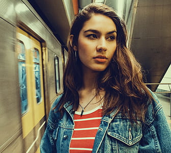 Photo of a Woman Wearing Blue Denim Jacket thumbnail