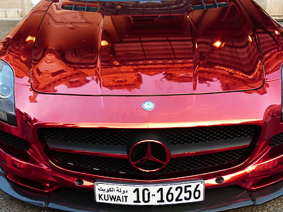 red Mercedes-Benz SLS in close-up photography thumbnail