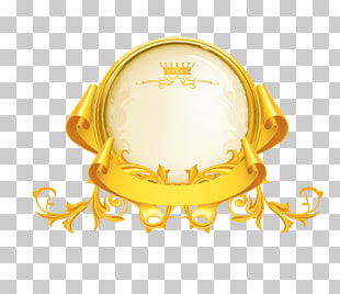 Gold Icon, Gold, round beige and gold with crown logo illustration PNG clipart