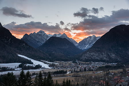 cold, snow, dawn, mountains thumbnail