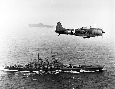 US Navy Douglas SBD Dauntless flying patrol in World War II thumbnail