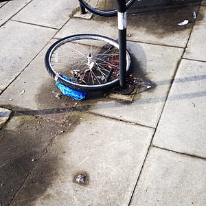 white bike wheel and tire on concrete pavement thumbnail