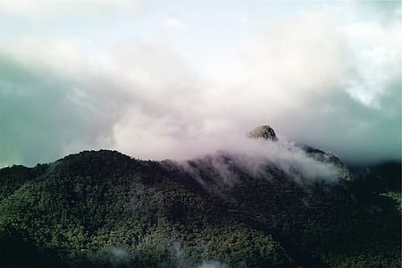 mountain with trees under cloudy sky at daytime thumbnail