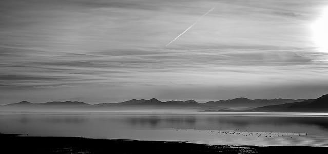 grayscale photo of body of water thumbnail