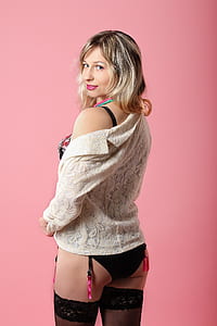 woman wearing white lace long-sleeved shirt thumbnail