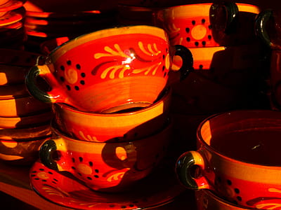 orange-and-black floral ceramic teacups thumbnail