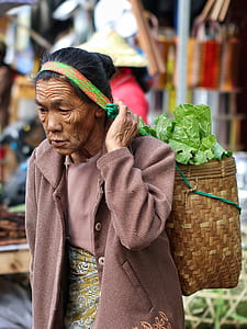 woman carrying aback basket of vegetables thumbnail