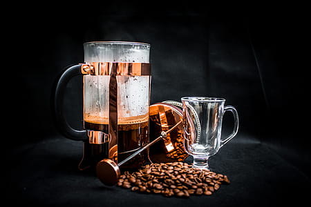 Coffee Beans Beside Coffee Press and Glass Cup thumbnail