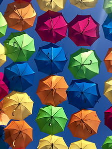 assorted-color umbrellas with blue background thumbnail