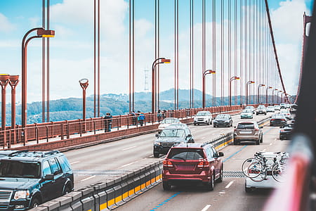 Traffic: a Lot of Cars Driving Across The Golden Gate Bridge thumbnail