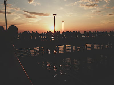 beach, clouds, crowd, dock, evening thumbnail