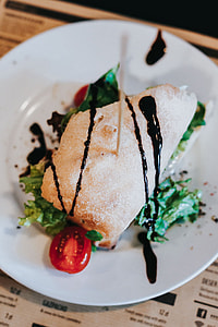 Tasty vegetable sandwich with drinks thumbnail