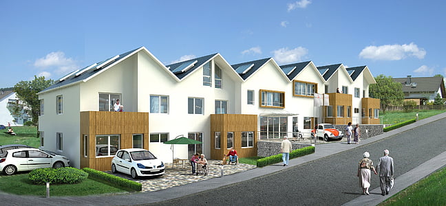 white and blue house beside concrete road thumbnail