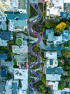 birds eye view of zig zag road thumbnail