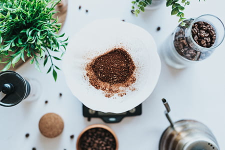 top view photo of brown coffee powder on white filter thumbnail