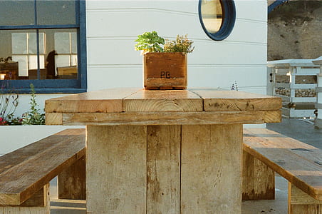 wood, bench, table, flowerpot thumbnail