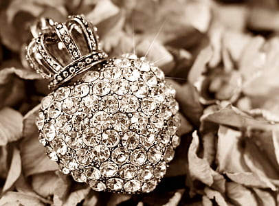 clear gemstone heart with crown accessory over dried leaf ground thumbnail