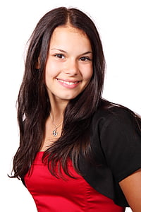 woman wearing black short-sleeved bolero jacket and red under top thumbnail