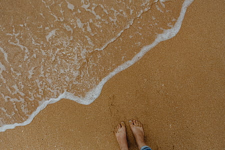 Sand beach background with sea shells & pebbles - many round small stones thumbnail