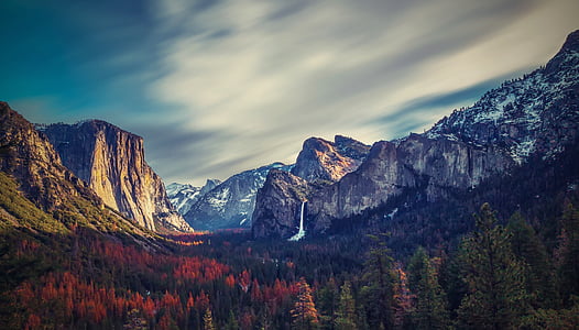red and green trees near mountain thumbnail