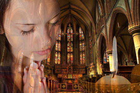 photo of woman playing with church interior background thumbnail