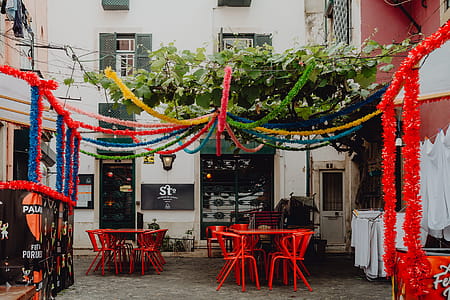 Streets decorated for the Saint Anthony Feast in Lisbon, Portugal thumbnail