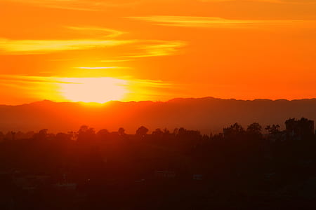 silhouette of trees over mountain during golden hour thumbnail