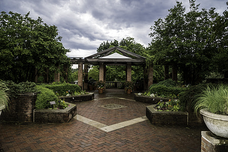 Gazebo in the Chicago Botanical Gardens under stormy Skies thumbnail