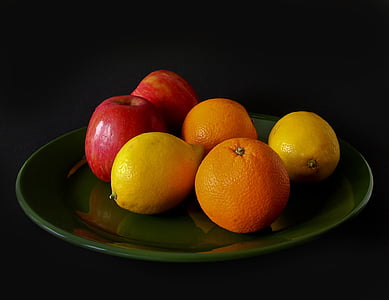 apple, orange, and lemon fruits on plate thumbnail