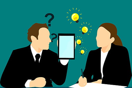 Illustration of mobile tablet and ideas and questions. thumbnail