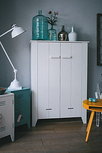 White and cyan home decor with a white wardrobe thumbnail