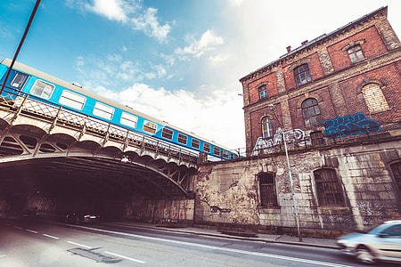 Old Abandoned Building with Steel Railway Bridge thumbnail