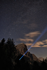 blue light aimed at sky during night thumbnail
